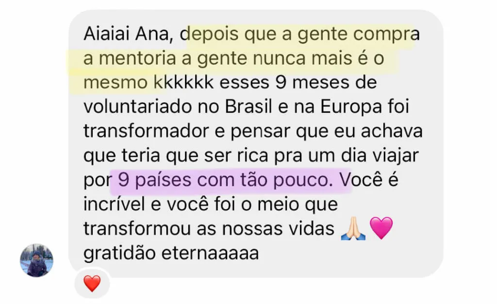 Depoimento de aluna viajando